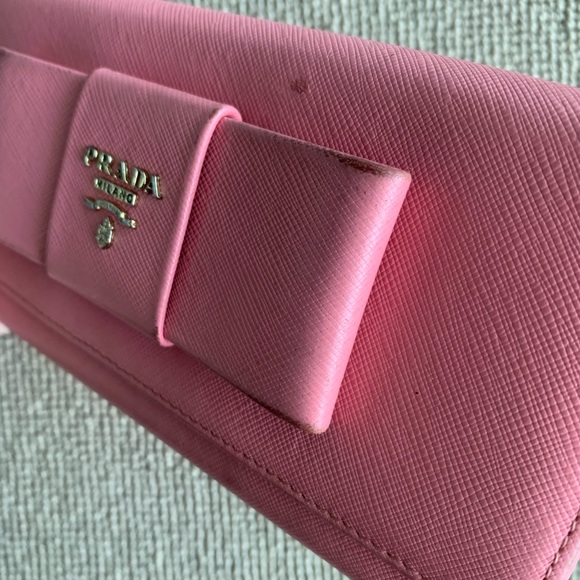 PRADA pink bow wallet leather women’s snap closure organizer bag zipper money - Picture 9 of 13